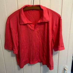 Lululemon 8/10 pink striped short sleeve cropped collard polo top tshirt